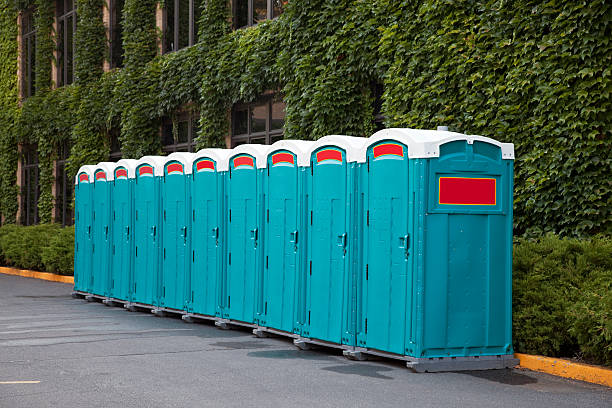 Portable toilets for outdoor festival-goers.